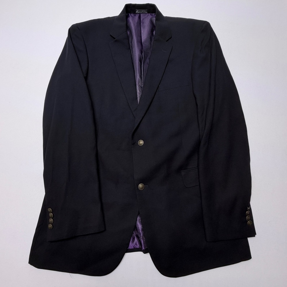 Jean-Paul Germain Mens Navy Blue Blazer Purple Lining Brass Buttons Sport Coat